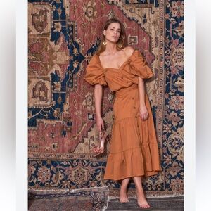 Johanna Ortiz Essence of silence ruffled sleeve tiered midi dress 2